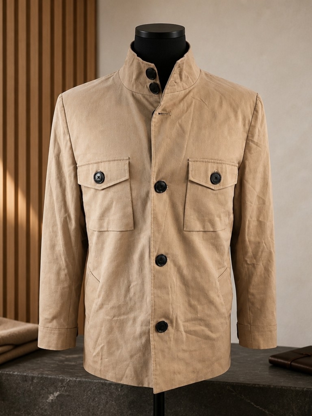 State & Liberty Mens Tan Athletic Fit Stretch Performance Field Jacket Size L